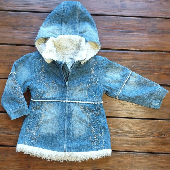 Orchestra 'Penny Lane' Denim Coat w/ Hood Embroidered Full Zip Toddler Girl 2T - Picture 4 of 11